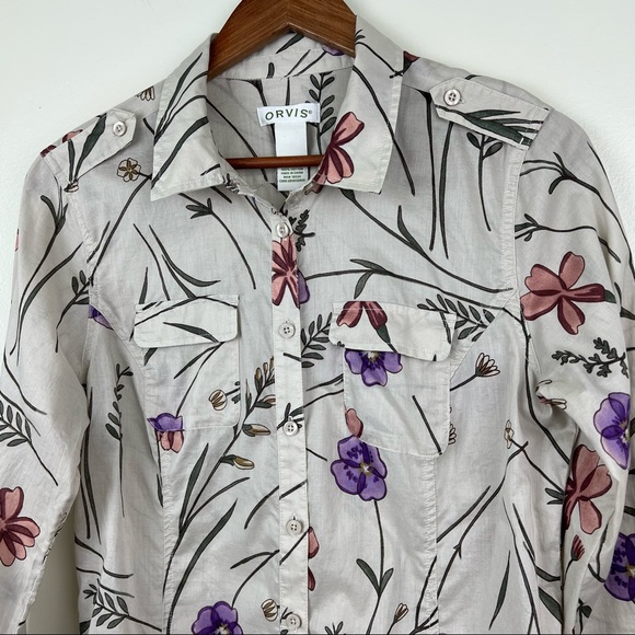 Orvis Womens Long Sleeve Button Down Top Size S Floral Lightweight Hiking Cotton - Picture 6 of 16